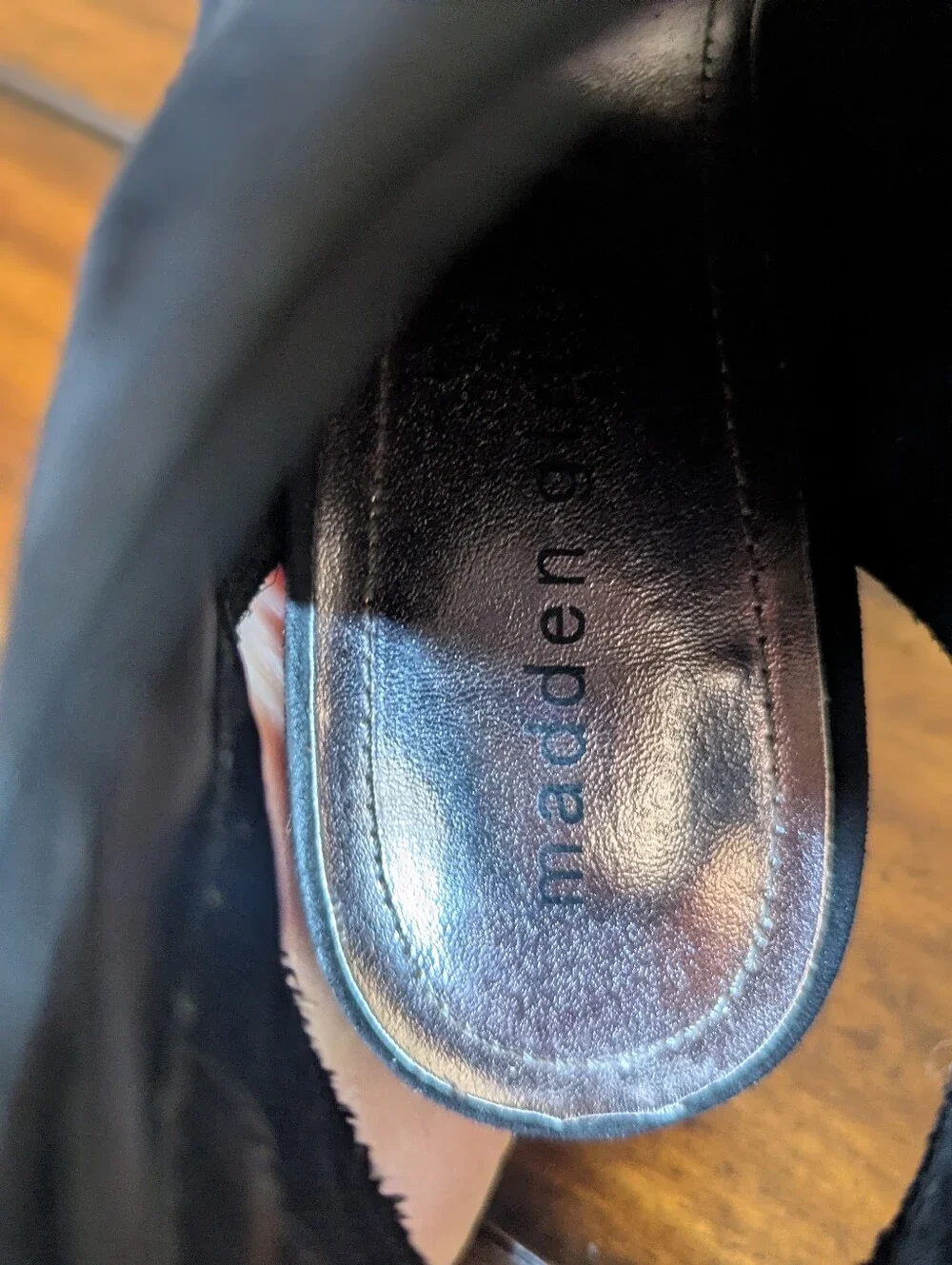 Madden Girl Black Suede Peep Toe Block Heel Ankle Booties Size 10